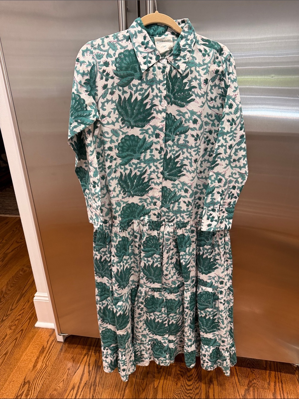 Long Sleeve Green Floral Shirt Dress